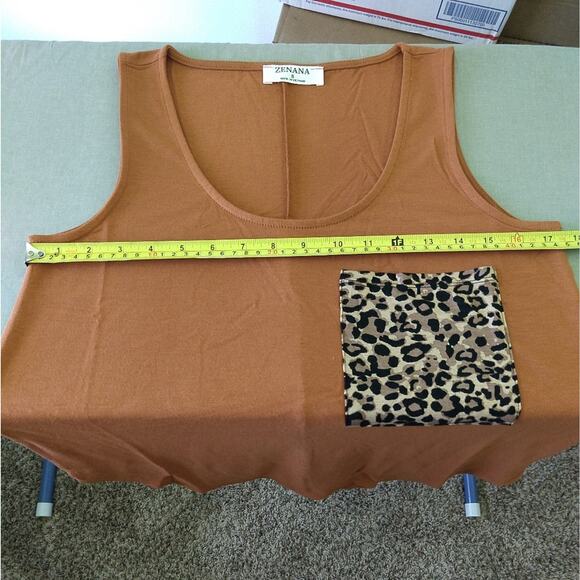 Small Zenana Leopard Print Pocket Tank Top in Almond Orange - Picture 9 of 13